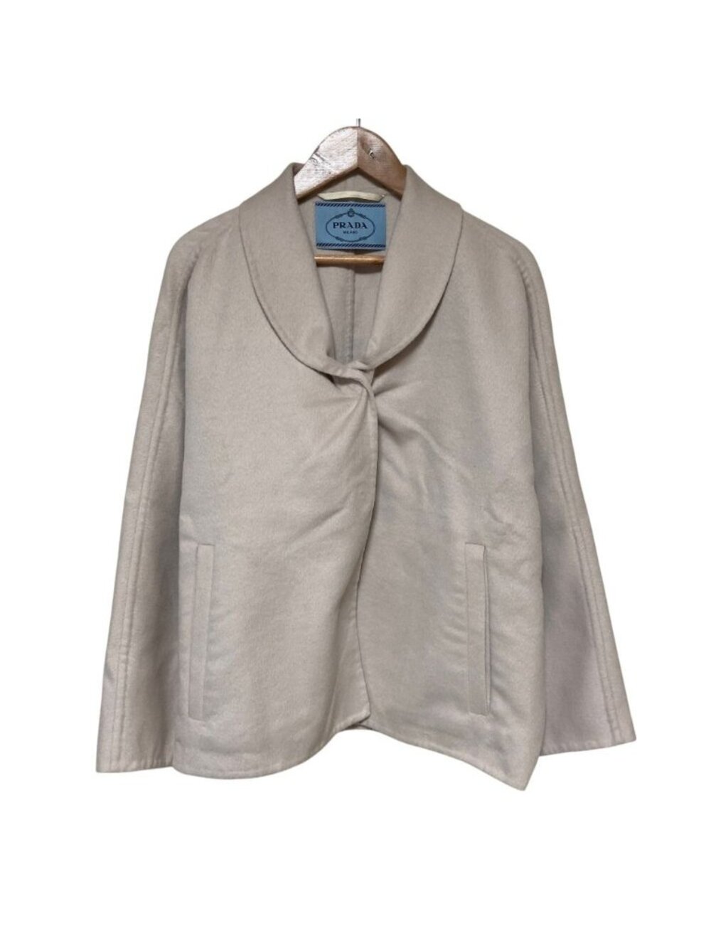 Prada Cashgora Blend Wool Dolman Sleeve Jacot Coat Light Beige 38